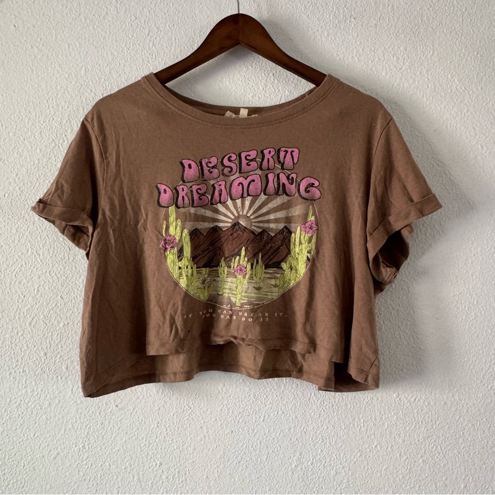 Desert Dreamin Love Peace Lazy Days Cropped Tee Large Boho Wanderlust Western - Picture 10 of 11